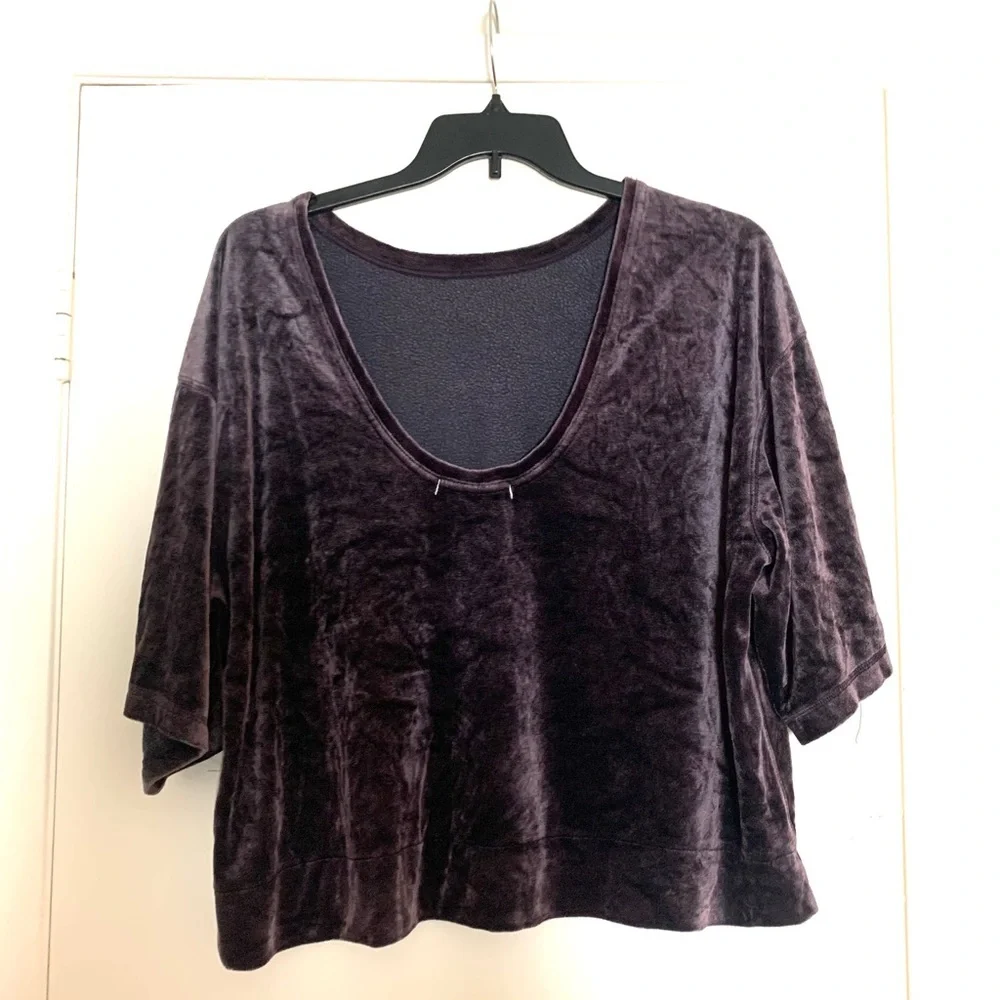 Free People Valerie Navy Velvet Short Sleeve Tee Top Purple Medium